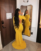 Elegant Red Long Sleeve Open Back Mermaid Prom Dress Gown